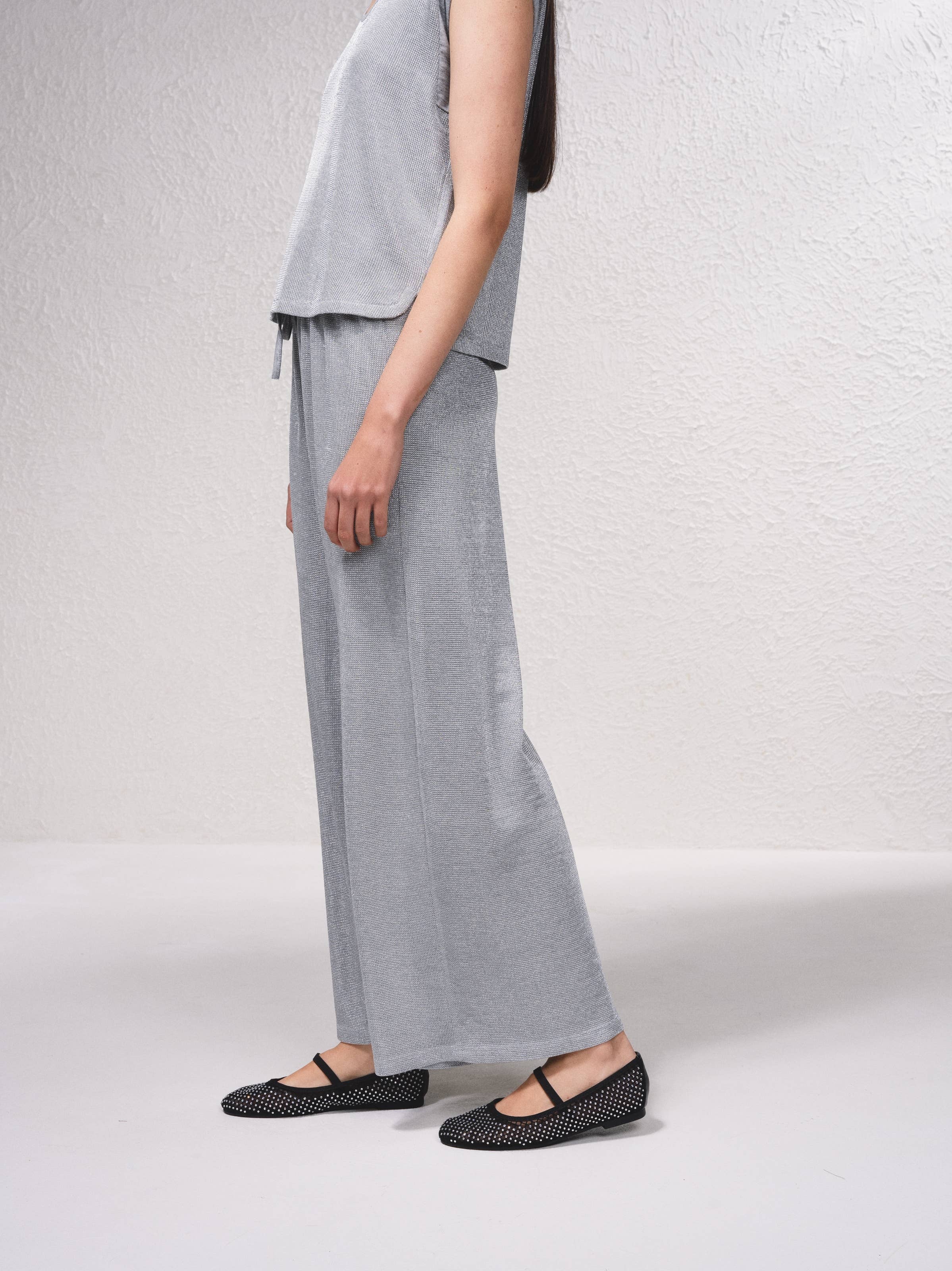 SMF – Calças - Mulher por atacado – Calças largas com lurex e cordão6