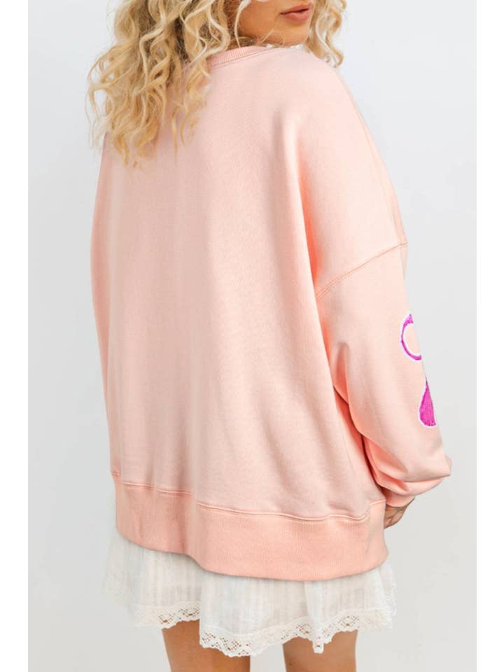 PRETTY BASH - Wholesale Sweatshirt - Women's - DO NOT PUBLISH - Sequin Bow Drop Shoulder Sweatshirt