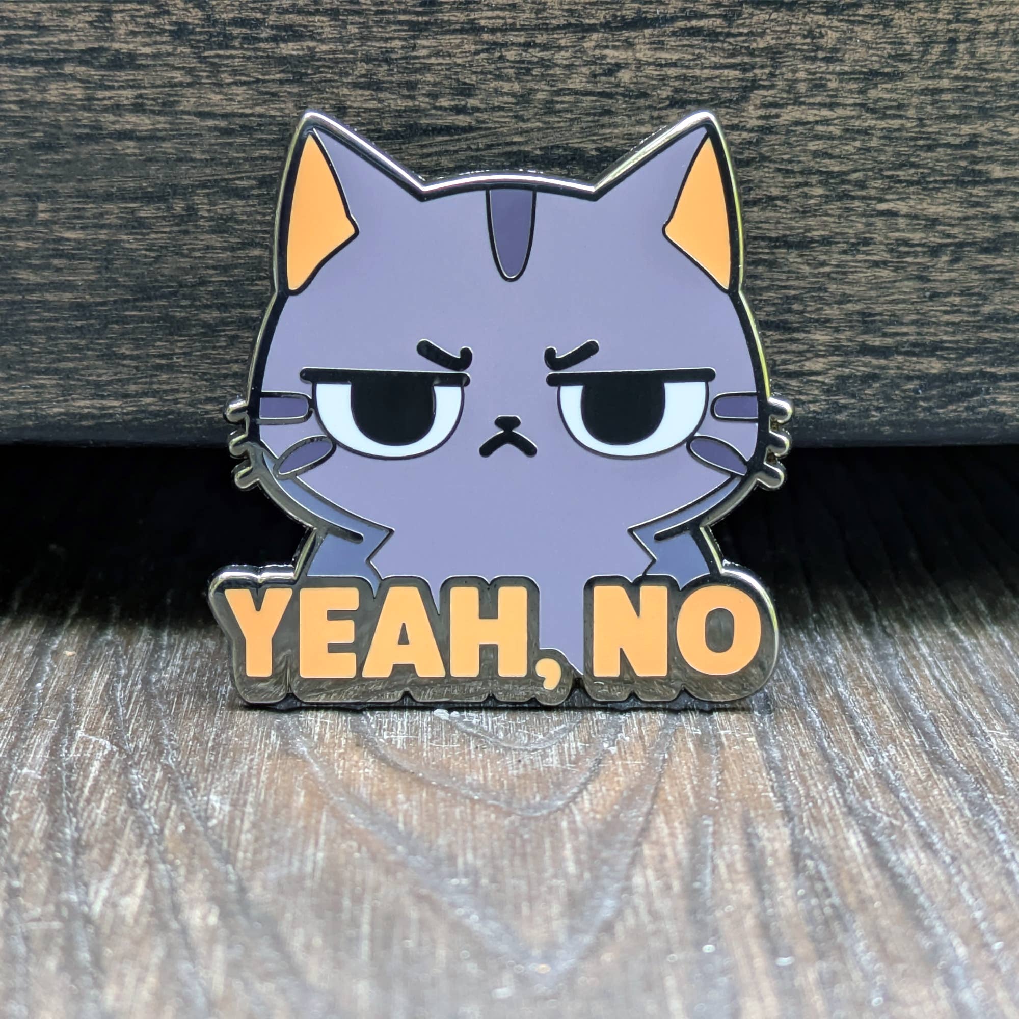 Mimic Gaming Co - Wholesale Lapel Pin/Button - Yeah No Annoyed Cat Hard Enamel Pin -1.5"