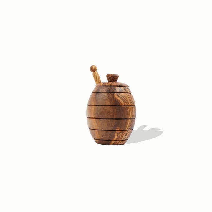 Beacrafty - Wholesale Honey Pot - Handcrafted Olive Wood Honey Pot with Dipper1