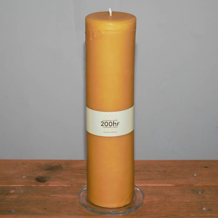 200 hour burning time pure beeswax pillar candle for wholesale by Fantasy Candles