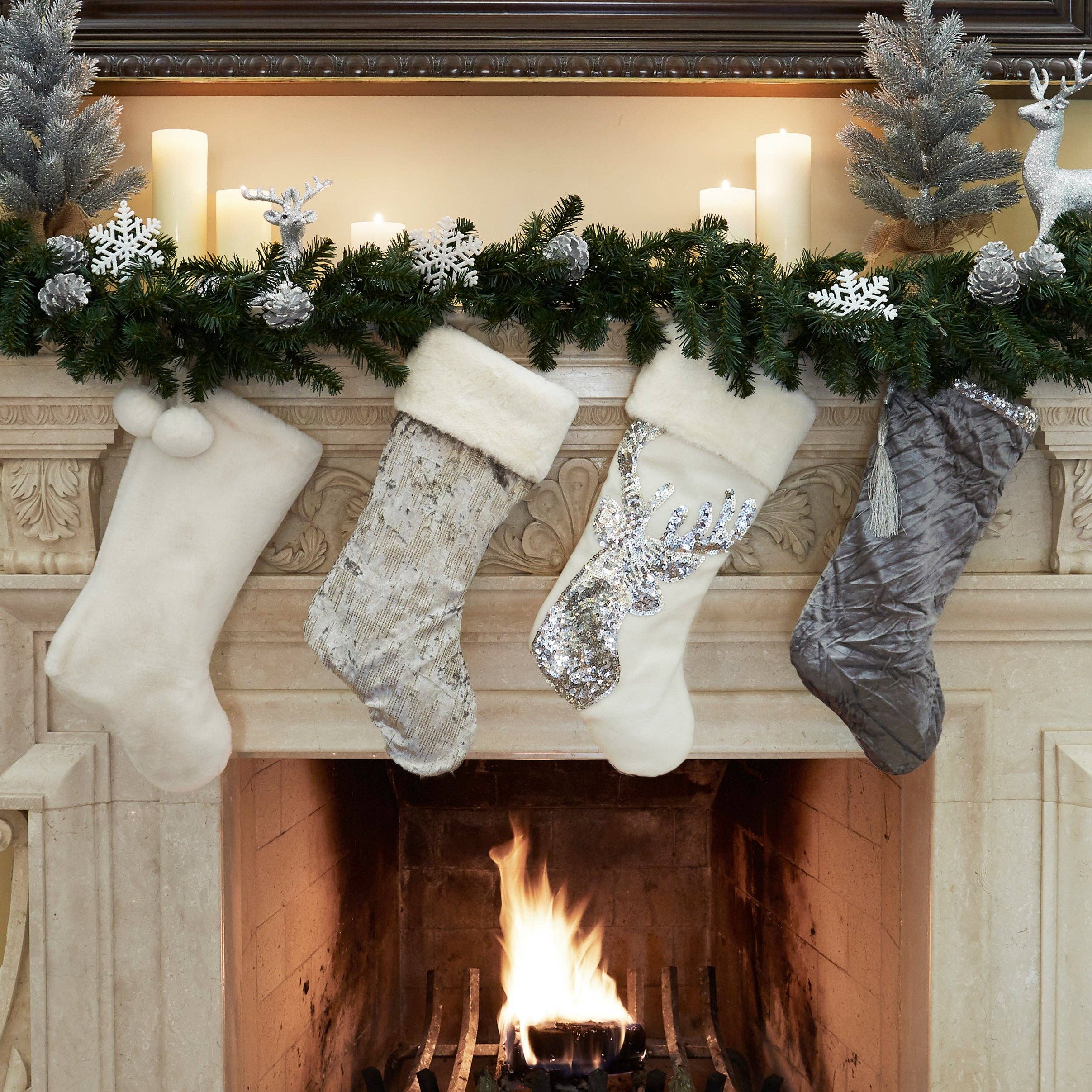 Gigi Seasons - Wholesale Holiday Stocking - The Creamy Dreamy Plush Stocking with Plush Pom Poms2