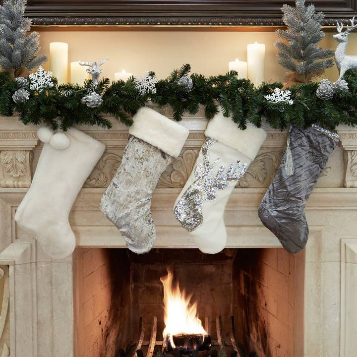 Gigi Seasons - Wholesale Holiday Stocking - The Creamy Dreamy Plush Stocking with Plush Pom Poms2