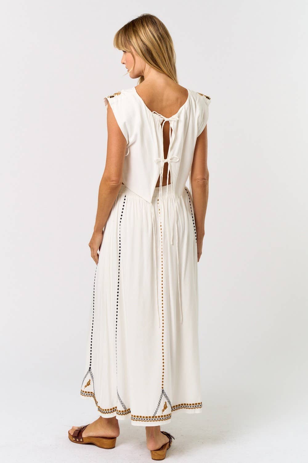 OFF WHITE Boho Embroidered Crop top W/ Matching Maxi Skirt  for wholesale on Faire4