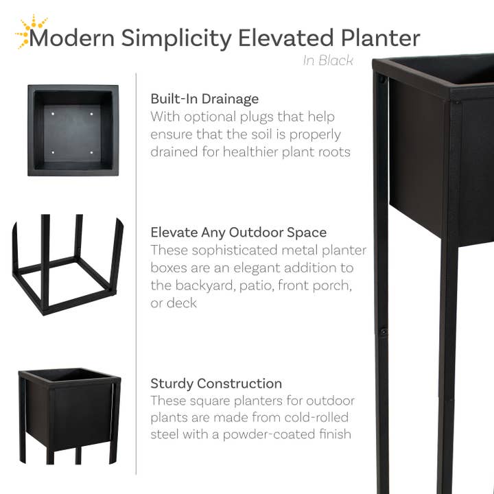 Sunnydaze Decor - Wholesale Plant Pot - Modern Simplicity 20 in Elevated Planter - Black - 2-Pack