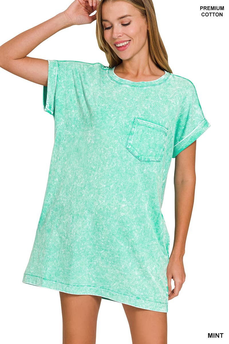 42POPS - Wholesale Dress - Women's - 'Cotton Washed T-shirts Dress w/ Side Pockets9
