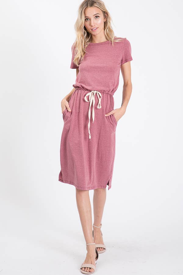 7th Ray - Vente Robe – femme - Robe T-shirt à cordon de serrage à la taille avec poches latérales D246525