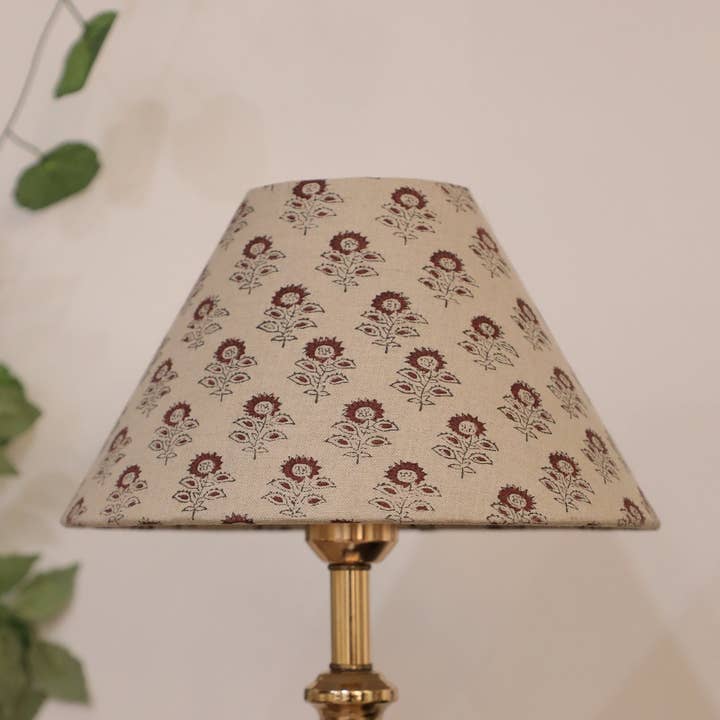 Block Print Linen Indoor Coolie Style Lampshade - Bagru Buti for wholesale by Fabdivine