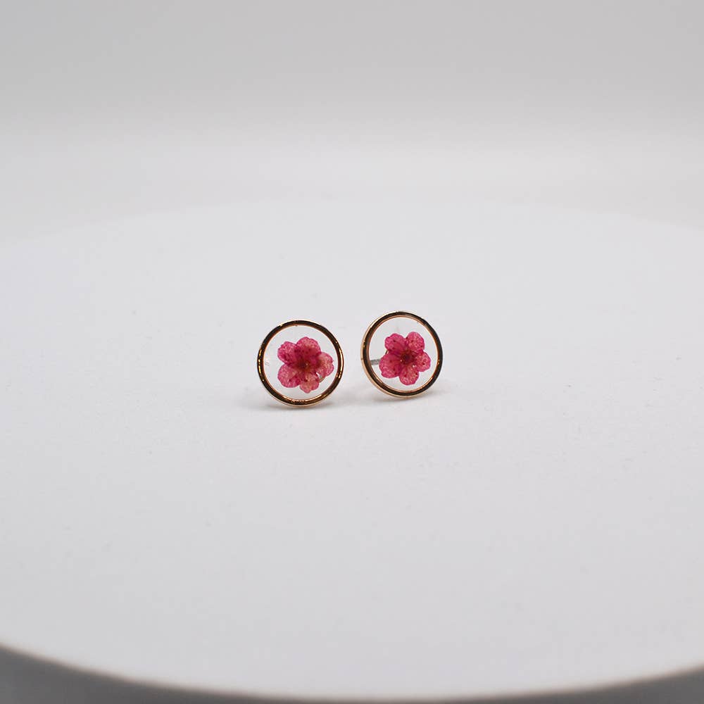 StarryNYC - Venta al por mayor Pendientes de botón/aretes de poste - Pendientes de tuerca redondos de epoxi prensado con flores auténticas12