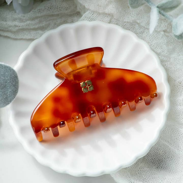 Fenna&Fei - Wholesale Hair Clip - Women's - Glamour Grip Mini Claw in Barite | Burnt Orange and Brown Tortoise | Italian Acetate Tortoise Shell Small Hair Clip5