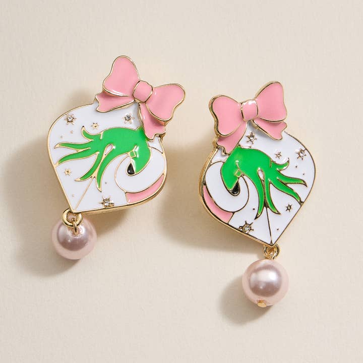 Orecchini pendenti a forma di palla di Natale e mostro verde per la vendita all'ingrosso da parte di Lilla Haven