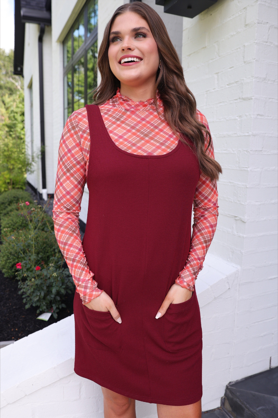 Rory Ribbed Jumper Dress- Burgundy for wholesale on Faire1