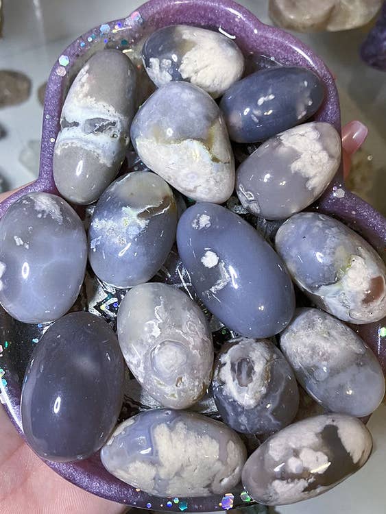 Large Black & Blue Flower Agate Tumble for wholesale by Prettygoods