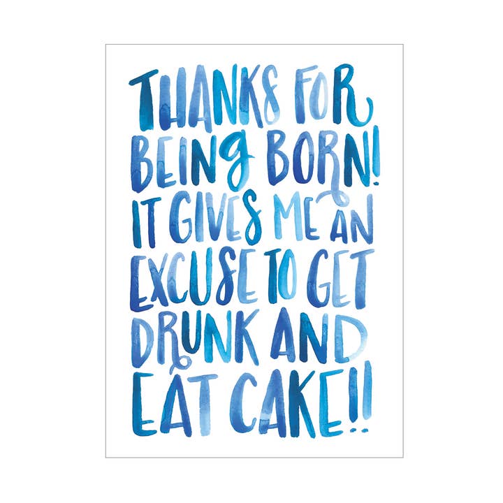 Drunk + Cake greeting card for wholesale by Katie Elizabeth Lettering