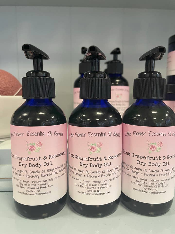 Pink Grapefruit & Rosemary Hydrating Dry Body Oil for wholesale by Little Flower Essential Oil Blends