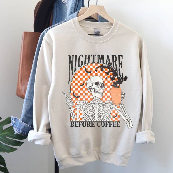 DTF TRANSFER - Nightmare Before Coffee Distressed 7037 for wholesale by dBoldTees & DTF Transfers