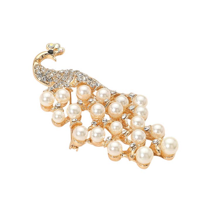 Sensibling Corp. - Wholesale Brooch - Graceful Pearl Embellished Peacock Pin Brooch1
