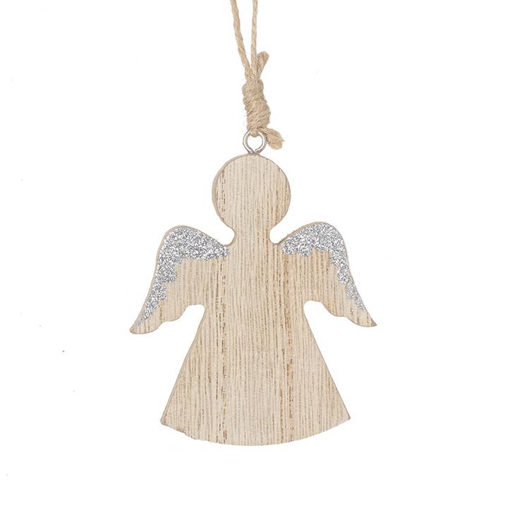 WOODEN ANGEL WITH SILVER TIP WINGS for wholesale by Heaven Sends