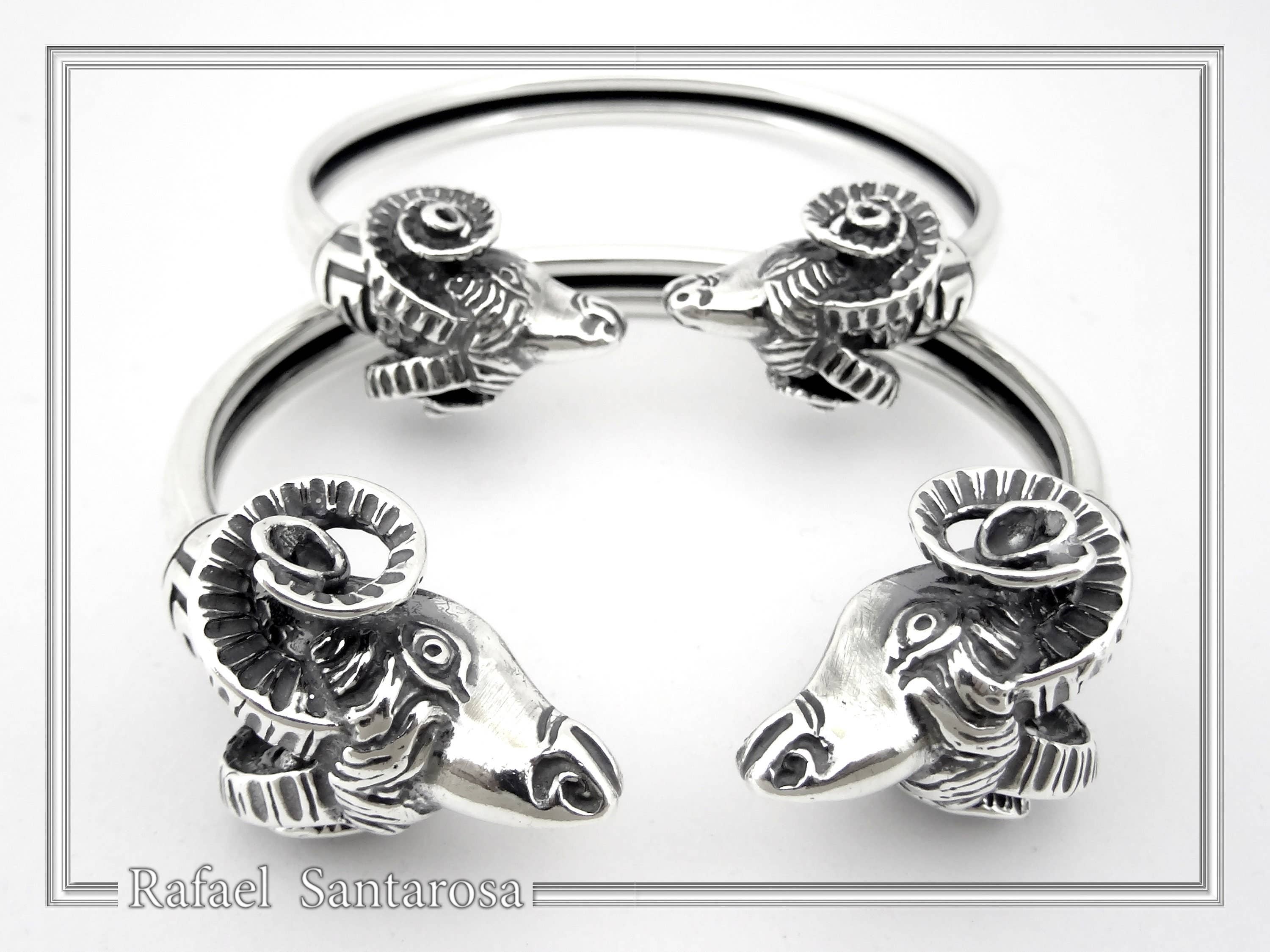 RAFAEL SANTAROSA - Vendita all'ingrosso Bracciale a polsino - Bracciale rigido in argento con testa di ariete doppia7