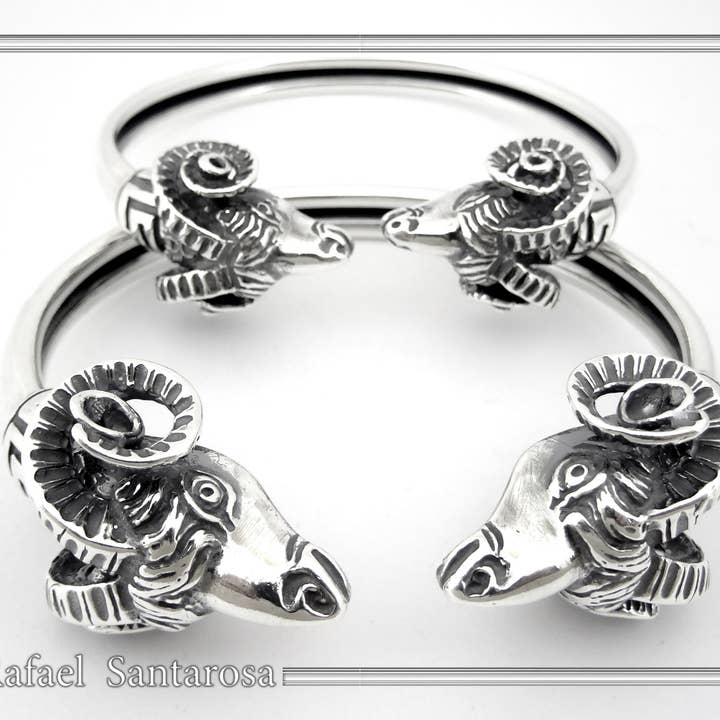 RAFAEL SANTAROSA - Vendita all'ingrosso Bracciale a polsino - Bracciale rigido in argento con testa di ariete doppia7