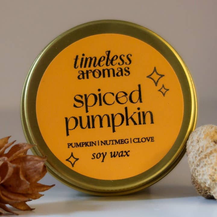 Timeless Aromas Ltd – wholesale Travel candles – Spiced Pumpkin Luxury Gold Tin Candle | Timeless Aromas4