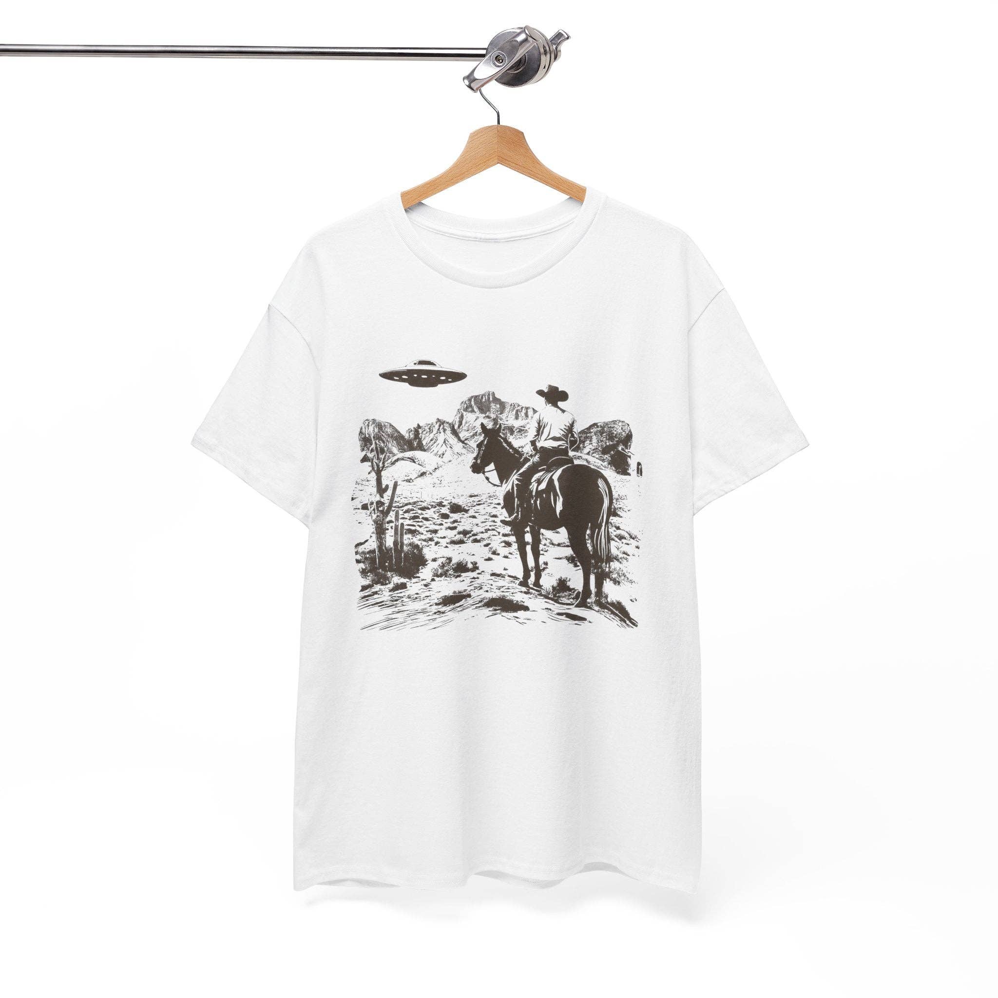 KILLER RETRO - Wholesale Screen Printed T-Shirt - Unisex - Retro UFO and Cowboy Western Graphic Tee.5