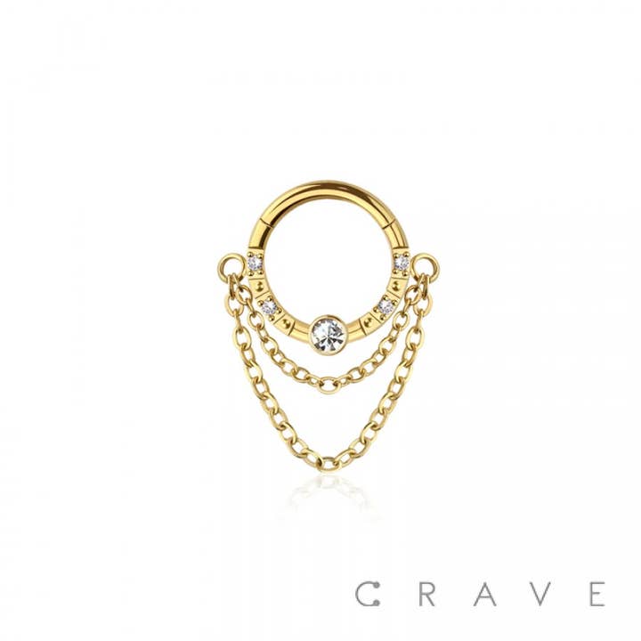 CRAVE BODY JEWELRY - Wholesale Single Stone/Solitaire Ring - 316L SURGICAL STEEL HINGED SEGMENT RING FRONT FACING CZ DOUB