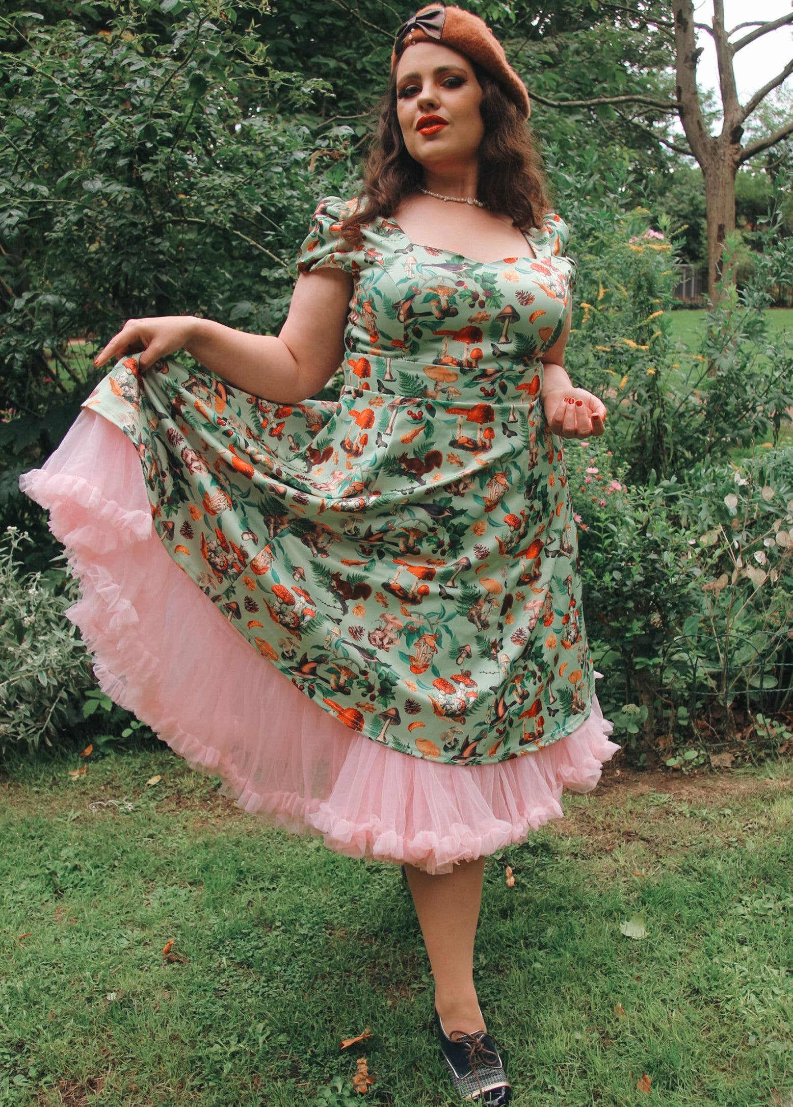 Dolly & Dotty - Wholesale Dress - Women's - Claudia Flirty Fifties Style Dress in Mushrooms and Forest2