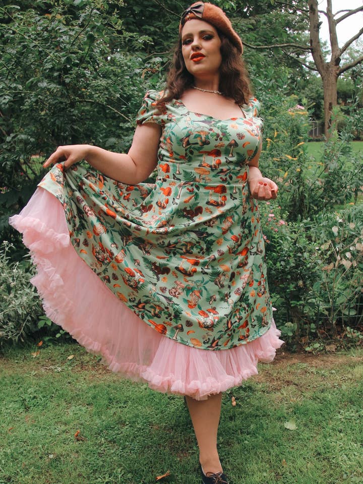 Dolly & Dotty - Wholesale Dress - Women's - Claudia Flirty Fifties Style Dress in Mushrooms and Forest2