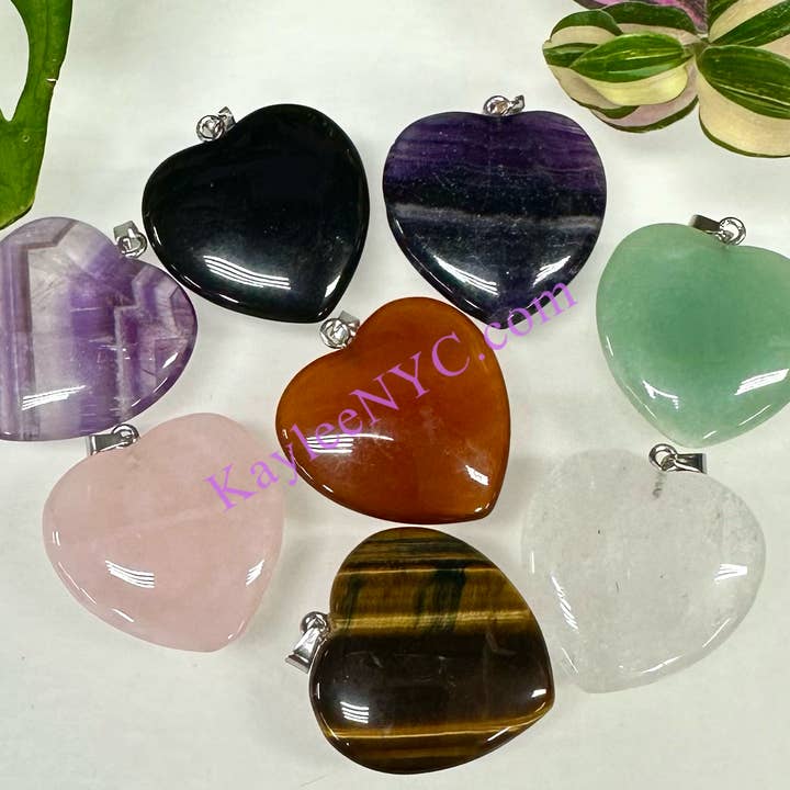 KayleeNYC - Vente Breloques/médailles personnalisées - Pendentif Cœur en Cristal Naturel Énergie de Guérison1