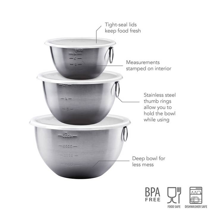 Ventures Int'l Products Inc. - Wholesale Mixing Bowl - TOVOLO® S/S Mixing Bowl Set With Lids, Set of 3