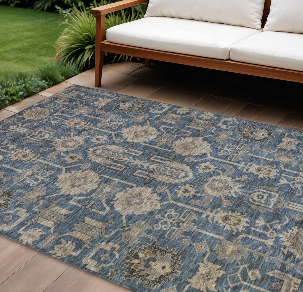 HomeRoots - Vente Tapis - Tapis de zone oriental lavable bleu marine, beige et taupe 8'X10'0