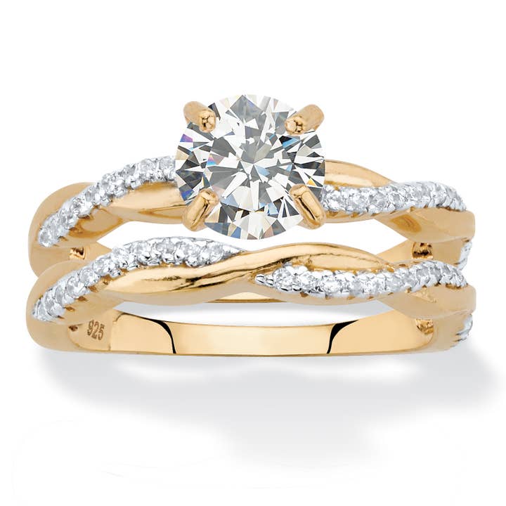 18k Gold-Plated CZ Twisted Wedding Ring Set 1.79 TCW for wholesale by PalmBeach Jewelry