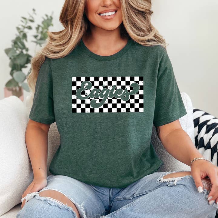 Checker Eagles-shirt, Geruit Eagles-shirt, Mascot Eagles voor wholesale door Tee Story