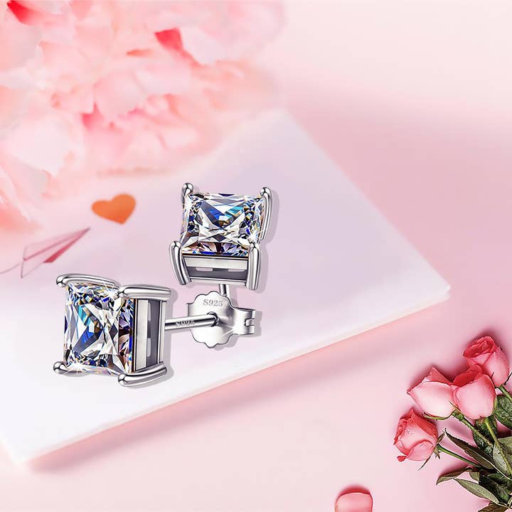 Sephla - Wholesale Stud/Post Earrings - .925 Sterling Silver CZ Diamond Square Stud Earring