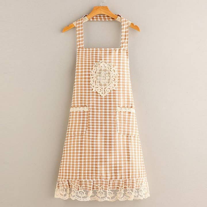 ACCITY - Wholesale Apron - Plaid Lace Princess apron with pockets bulk_CWMM2042
