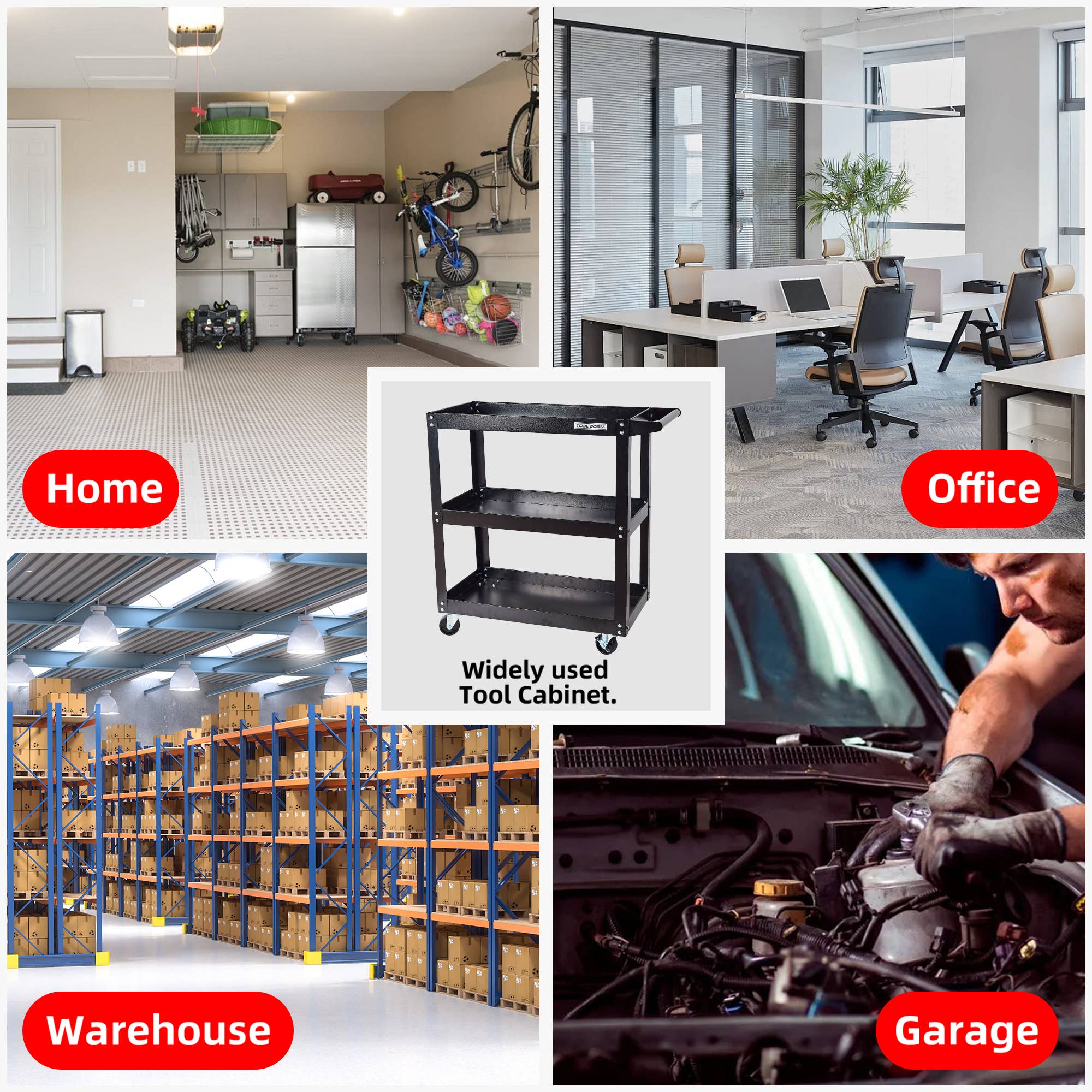 HOMYCASA DESIGN INC - Wholesale Free Standing Shelf - 3-Tier Tool Cart Assembled 30x14.2x30.3in 16lb7