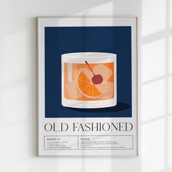 Kunstposter Old Fashioned Drink, Dunkelblau für den Großhandel von Patroa Studio