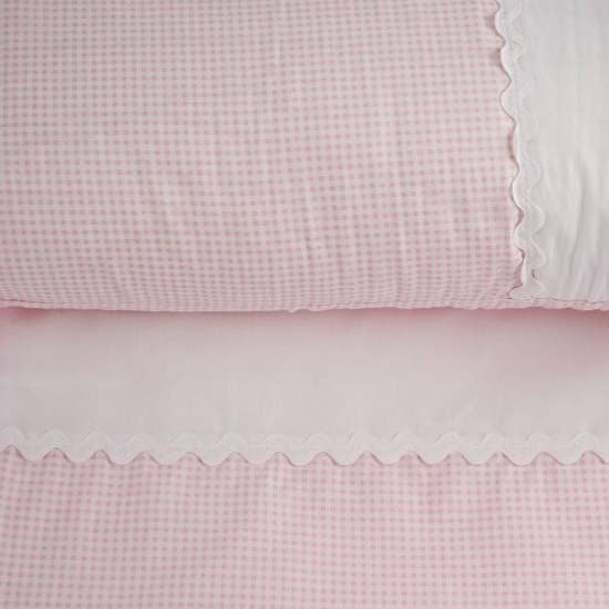 Sandra Adrubau - Wholesale Cot/Crib Sheets - Baby crib sheet set 70 cm (2 pcs.) in pink gingham design and white lace, made of premium quality cotton.1