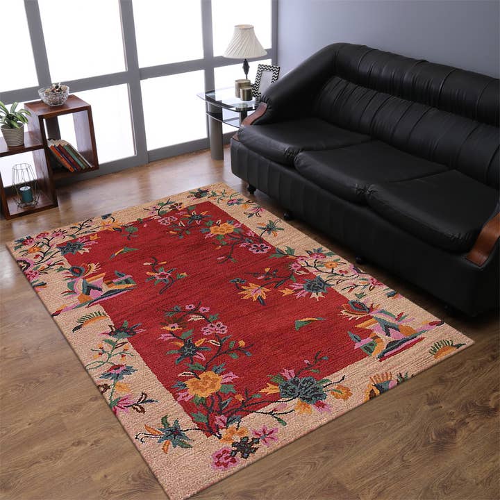 Hand Tufted Red Camel Wool Area Rug for wholesale on Faire