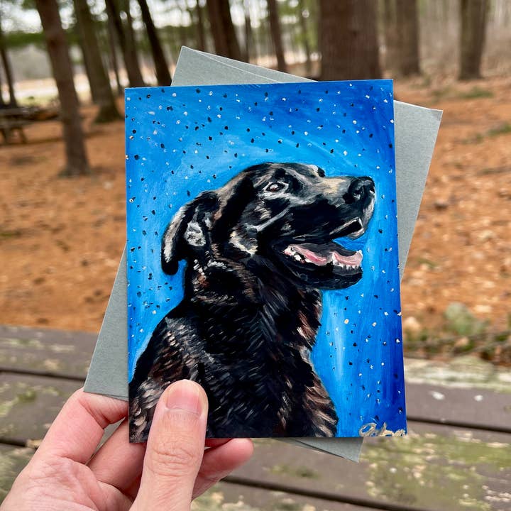 Carte de vœux pour chien, design Labrador noir pour la vente par Deking Art