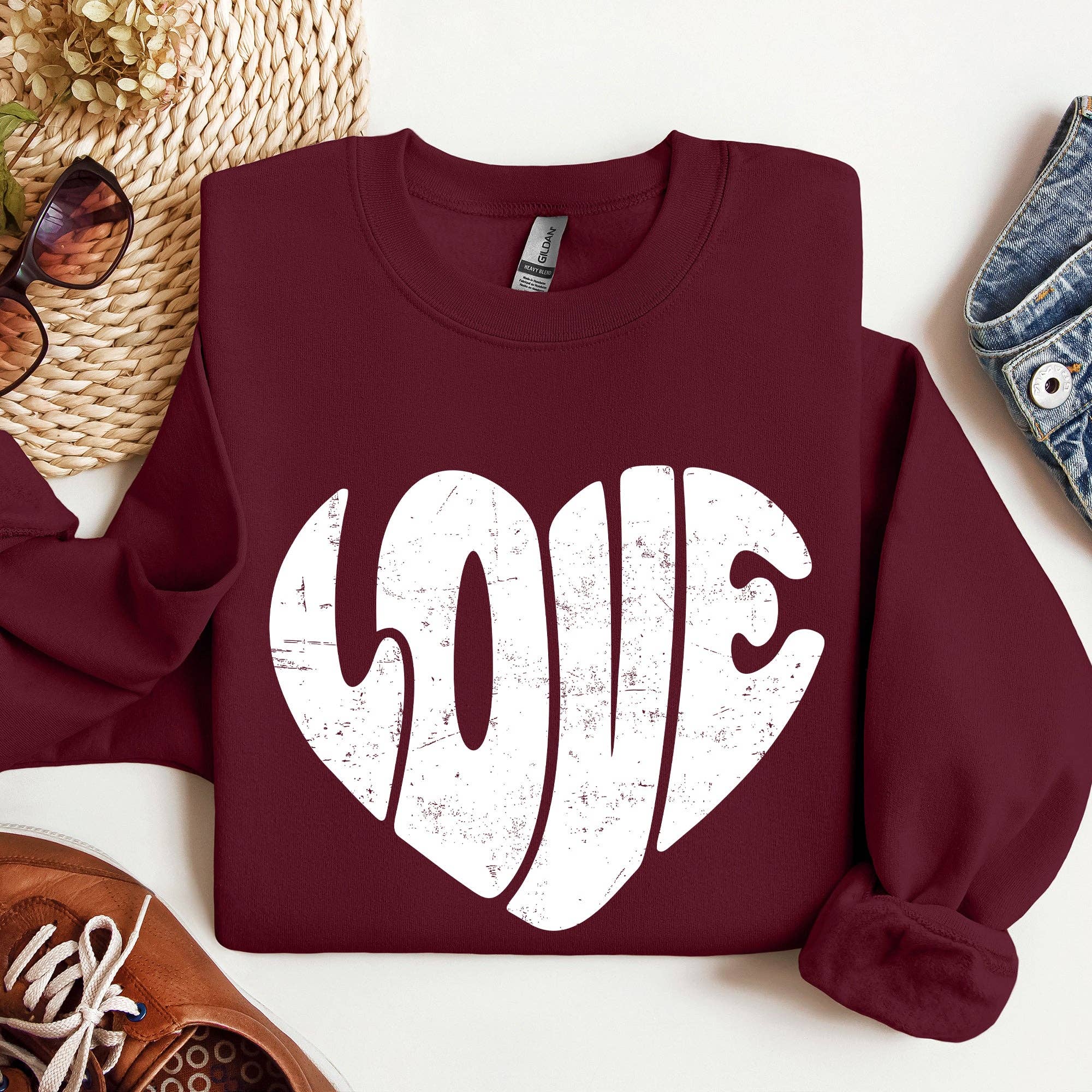 Refinery Number One LLC - Wholesale Graphic Sweatshirt - Women's - Retro Love Heart, Vintage, Sweatshirt, Valentine's Day5
