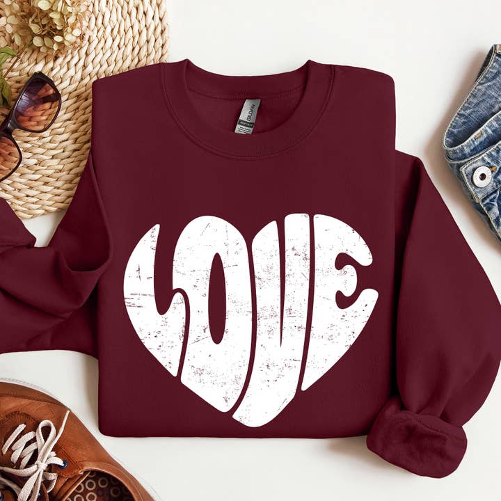Refinery Number One LLC - Vente Sweat-shirt à imprimés – femme - Retro Love Heart, Vintage, sweat-shirt, Saint-Valentin6