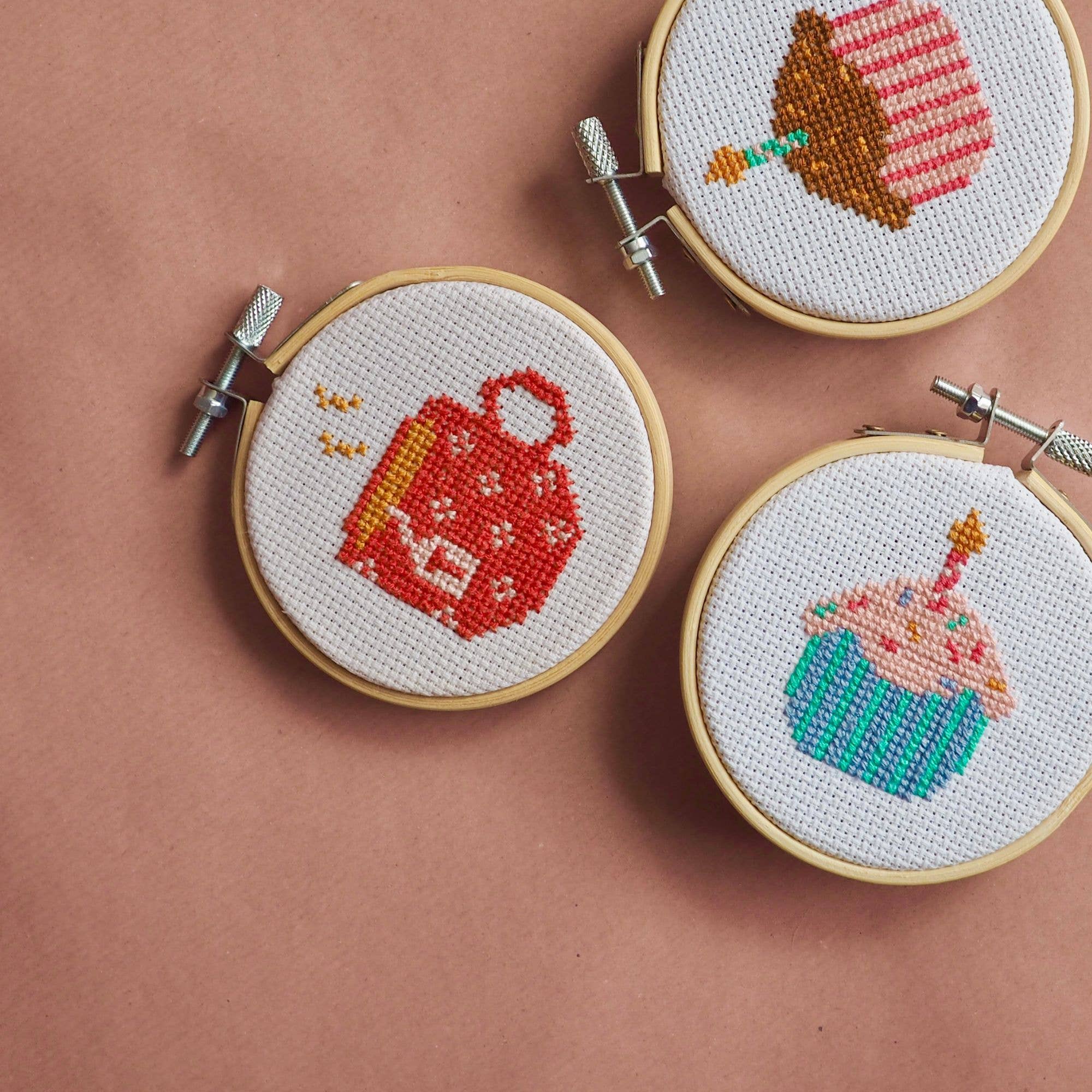 Thimble and Fabric - Wholesale Embroidery/Cross Stitch Supplies - Chocolate Cupcake Mini Cross Stitch Kit | Beginner Craft Kit5