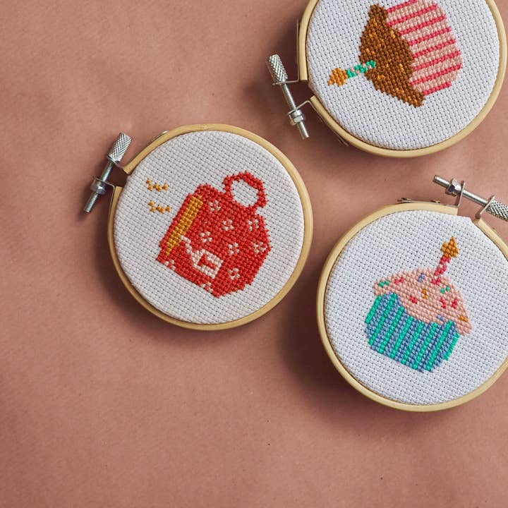 Thimble and Fabric - Wholesale Embroidery/Cross Stitch Supplies - Chocolate Cupcake Mini Cross Stitch Kit | Beginner Craft Kit5