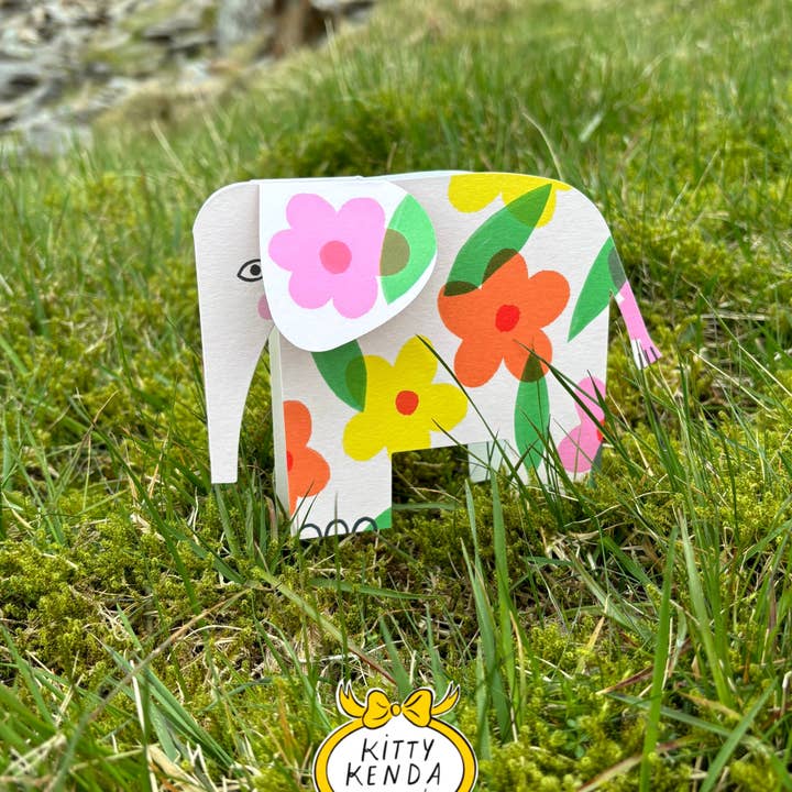 Kitty Kenda Papergoods - Wholesale Birthday card - Striped Elephant A6 Standing Luxury Eco Card 1