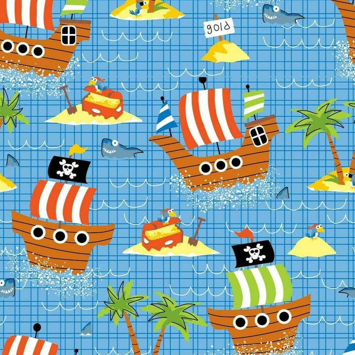 Tissu coton pour enfants Pirate Ships pour la vente par Kims Crafty Corner