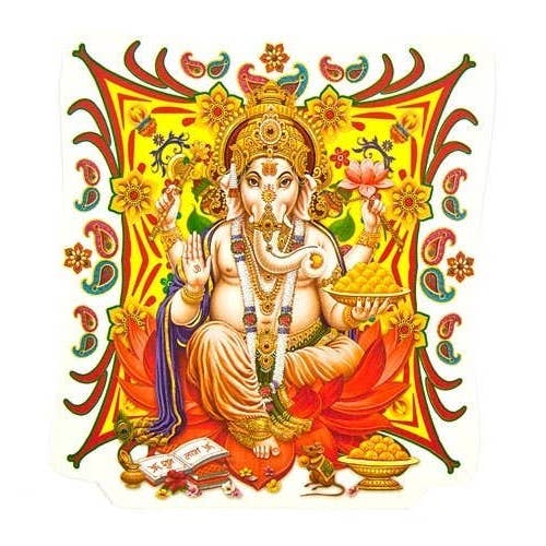 Lord Ganesh Sticker - 4.75" X 5.5" (10 Per Pack) for wholesale by GREENROOTS USA LLC