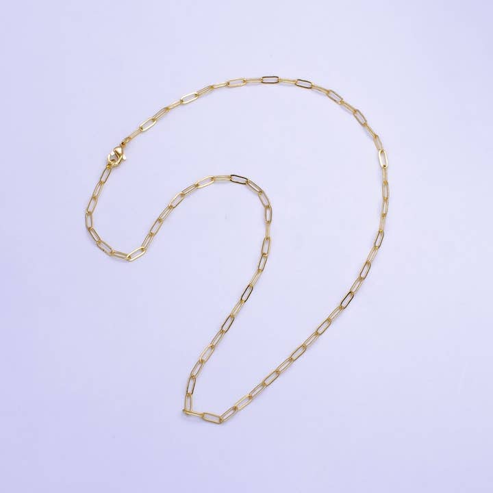 16K Gold Filled 2.8mm Minimalist Paperclip Chain 17.5 Inch Necklace | WA-2515 for wholesale by Aim Eternal