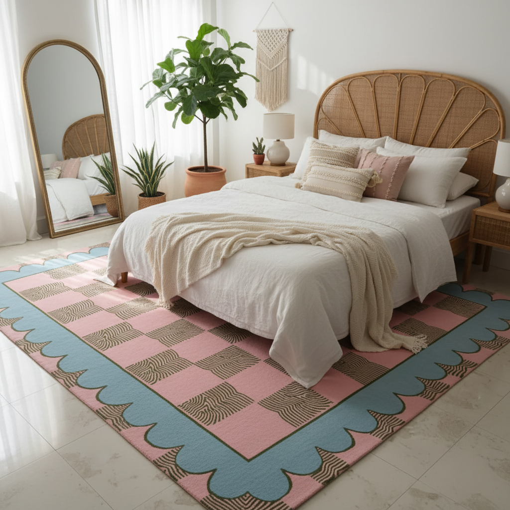 Maia Homes - Wholesale Area Rug - Leaf Checker Scallop Pastel Hand Tufted Rug1